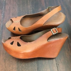 kork-ease leather platform wedge sandal (9/40.5)